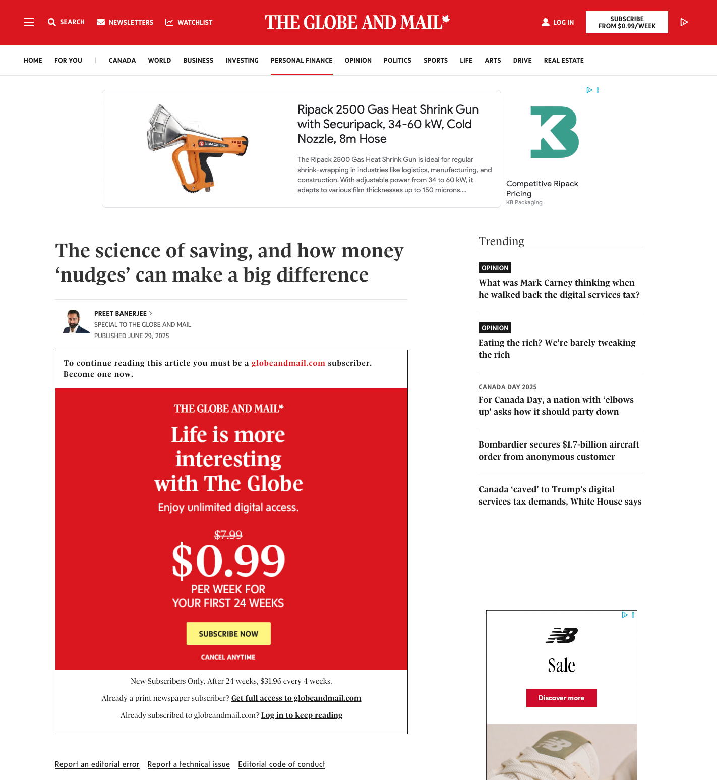 Globe and Mail - Guaranteed Placement
