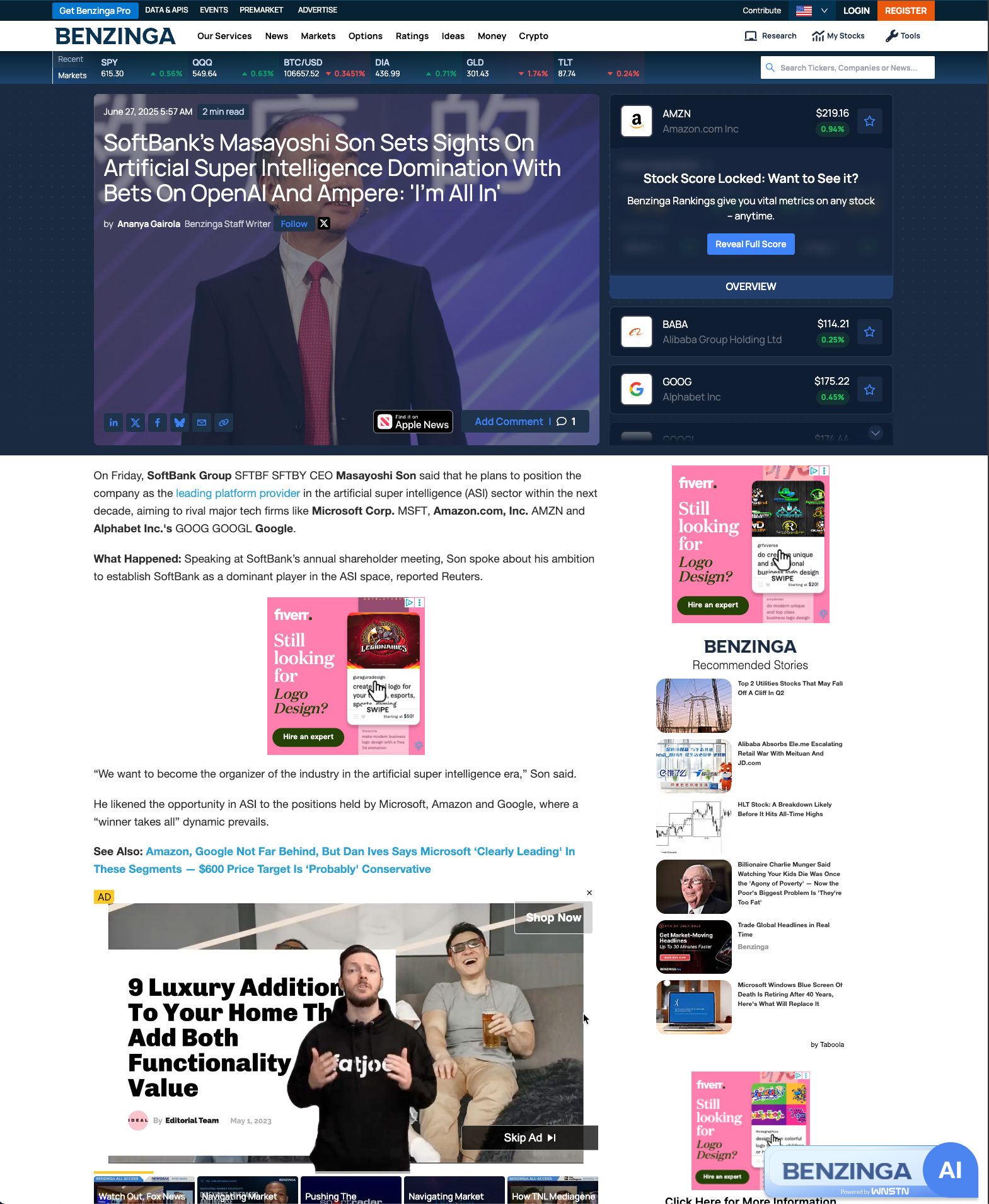 Benzinga - Guaranteed Placement